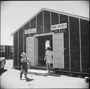Bank and newsstand, Tule Lake, 1942