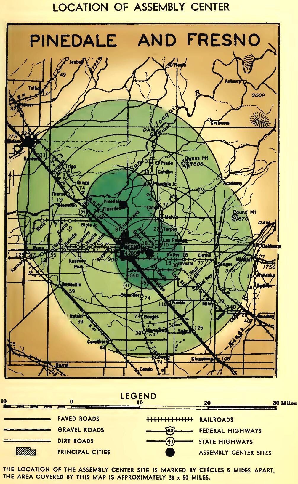 LOCATION OF PINEDALE AND FRESNO ASSEMBLY CENTER