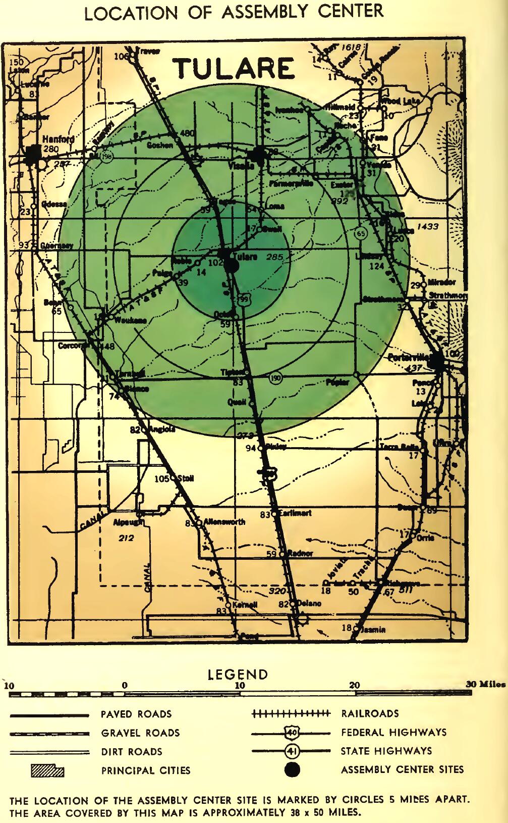 LOCATION OF TULARE ASSEMBLY CENTER