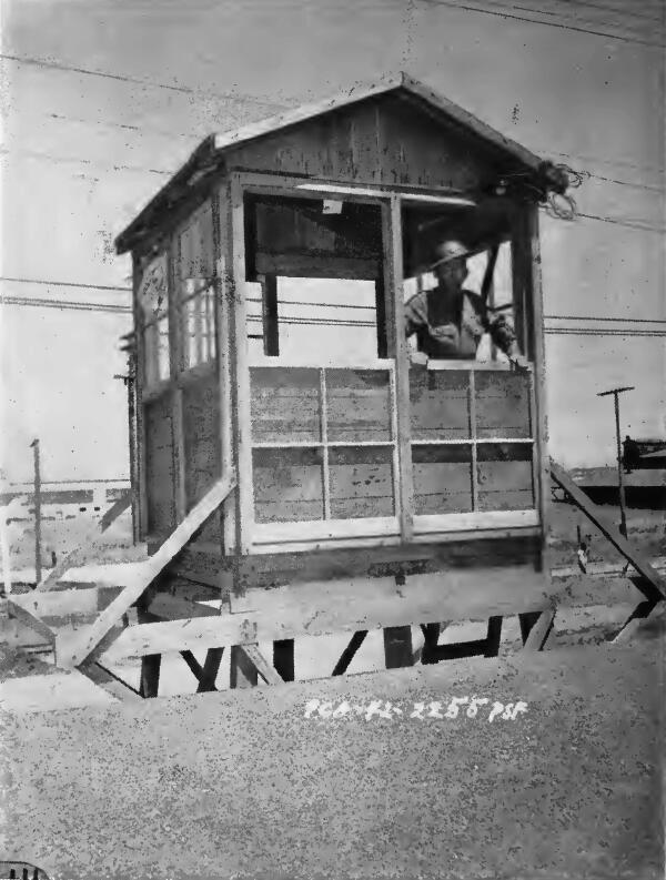 Guard on duty in watch tower at Tanforan (California) Assembly Center