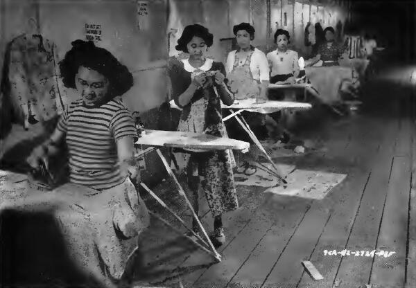 An ironing room at Portland (Oregon) Assembly Center