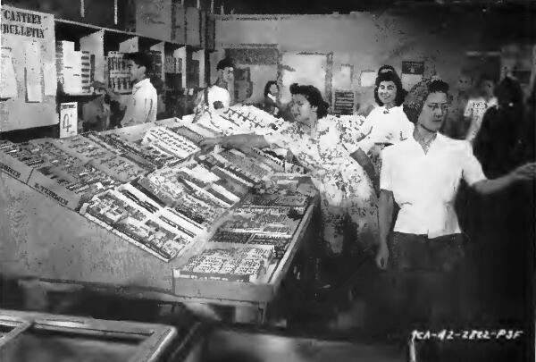 A display of an assortment of candy bars at Portland (Oregon) Assembly Center