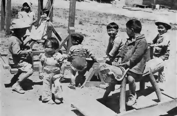 A play scene at Tanforan (California) Assembly Center