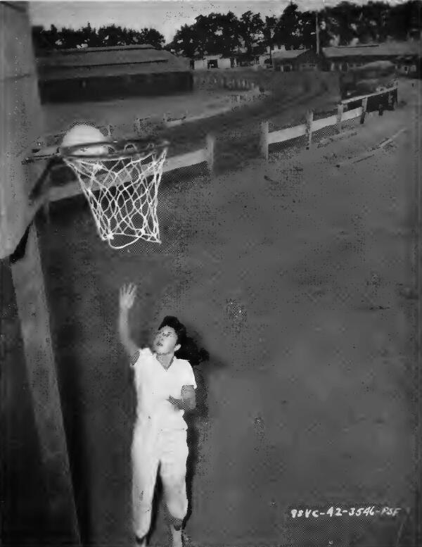 A shot at the basket at Stockton (California) Assembly Center