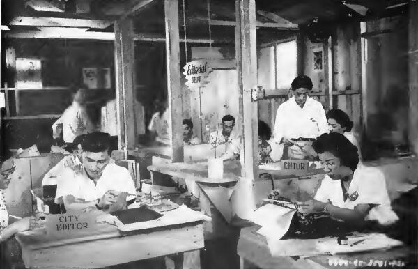 The editorial offices of the "Grapevine," the Fresno (California) Assembly Center newspaper