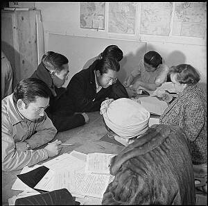 Registering for indefinite leave, Manzanar, 1943