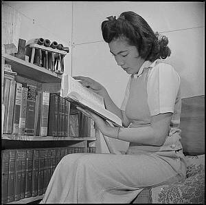 Studying at home, Manzanar, 1943