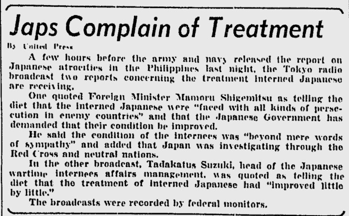 Japs complain of treatment